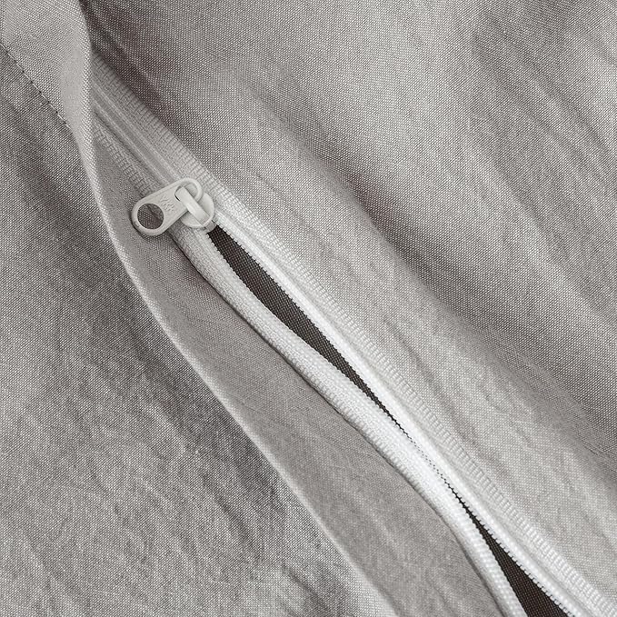 JIYUAN 100% Washed Cotton Duvet Cover Set 3 Pieces Queen, 1 Duvet Cover 90x90 Inches(Comforter Not Included) and 2 Pillowcases,Linen Feel Bedding Set Comfy and Breathable, Heathered Pastel Grey