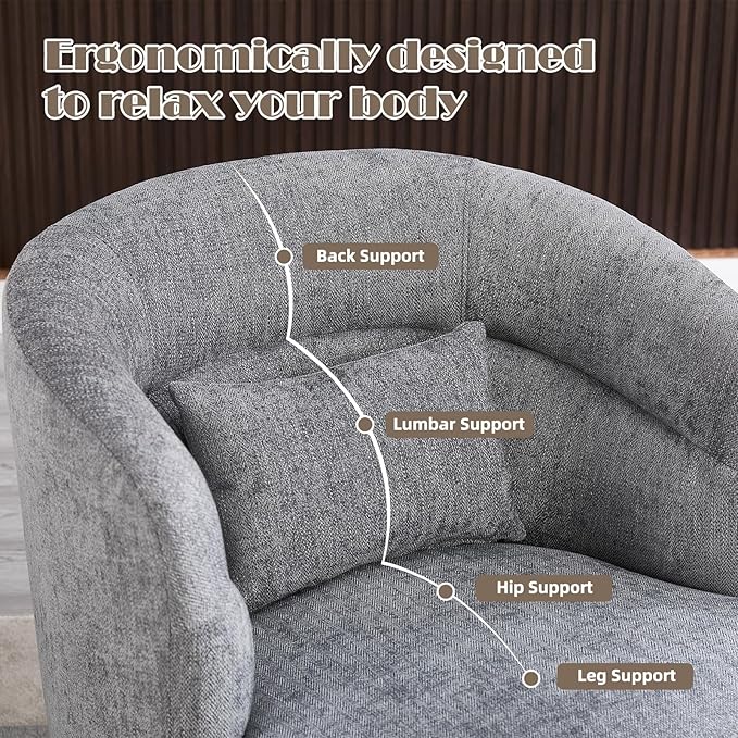 CANMOV Swivel Barrel Chair Set of 2,Modern Round Accent Arm Chairs, Swivel Accent Chair with Pillow, Upholstered Comfy 360 Degree Swivel Single Circle Club Sofa Chair for Living Room Bedroom,Dark Grey