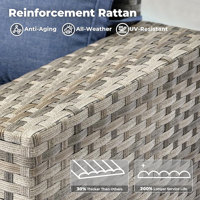 ovios 16 Pieces Patio Furniture Set, Outdoor Wicker Sectional Sofa with 54" Fire Pit Table Swivel Chairs, Modern Modular Deep Seat Rattan Couch Conversation Sets, Denim Blue