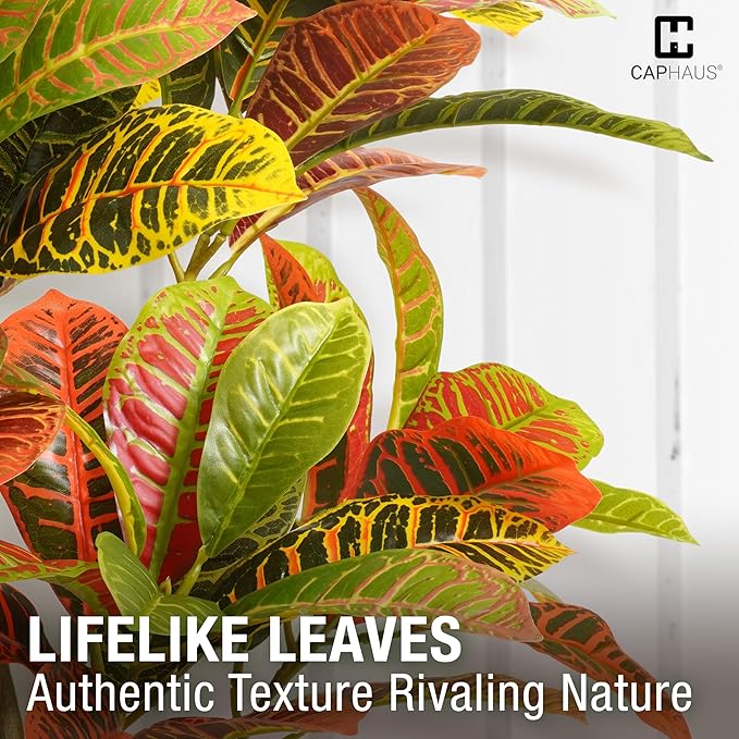 CAPHAUS 30 Inch Artificial Croton Tree Potted Plant - Realistic Faux Tropical Plant with UV Resistance, Low Maintenance Indoor Outdoor Decor for Front Porch, Patio, Houseplant