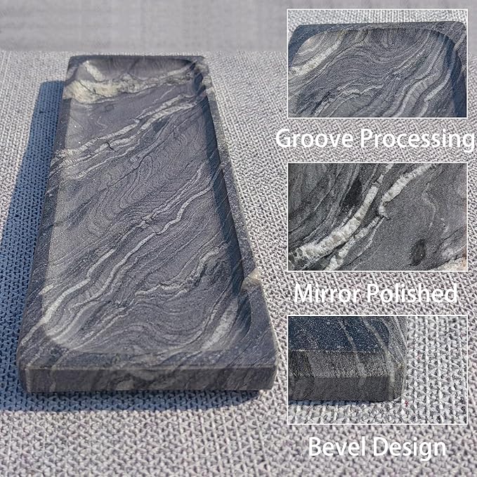 Long Natural Marble Vanity Tray: 10.6”x3.5” Organizer for Bathroom Kitchen Dresser Jewelry, Decorative Catch-All Trays for Coffee Table Home Decor, Polished Galactic Stars