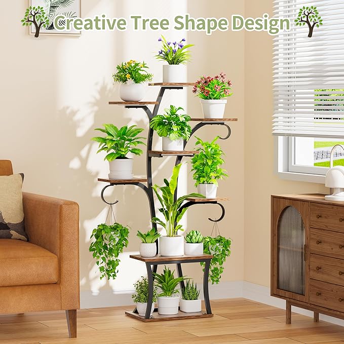 Plant Stand Indoor with Grow Lights - 8 Tiered Indoor Plant Shelf, 47" Metal Corner Plant Stands for Indoor Plants, Tree-Shaped Plant Rack Display for Indoor Plants Multiple, Flower Holder for Living Room Patio Balcony Décor
