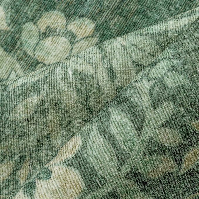 5x7 Area Rug Green Washable Vintage Distressed Living Room Carpet Large Bedroom Indoor Medallion Floral Non Slip Retro Throw Floor Mat for Office Dining Room Kitchen Bathroom