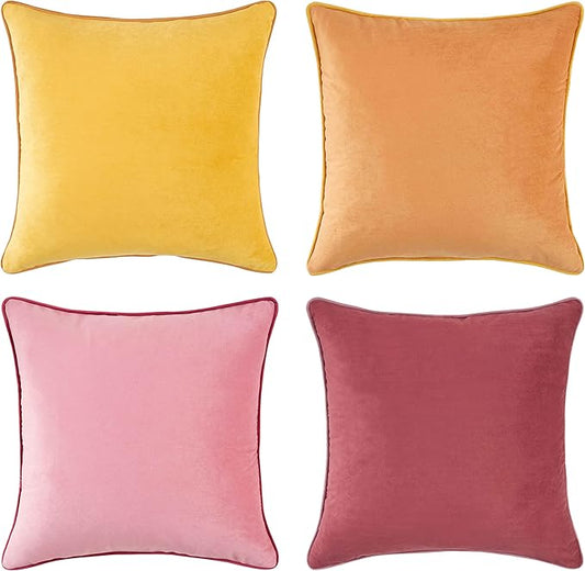MONDAY MOOSE Decorative Throw Pillow Covers Cushion Cases, Set of 4 Soft Velvet Modern Double-Sided Designs, Mix and Match for Home Decor, Pillow Inserts Not Included (20x20 inch, Yellow/Pink)