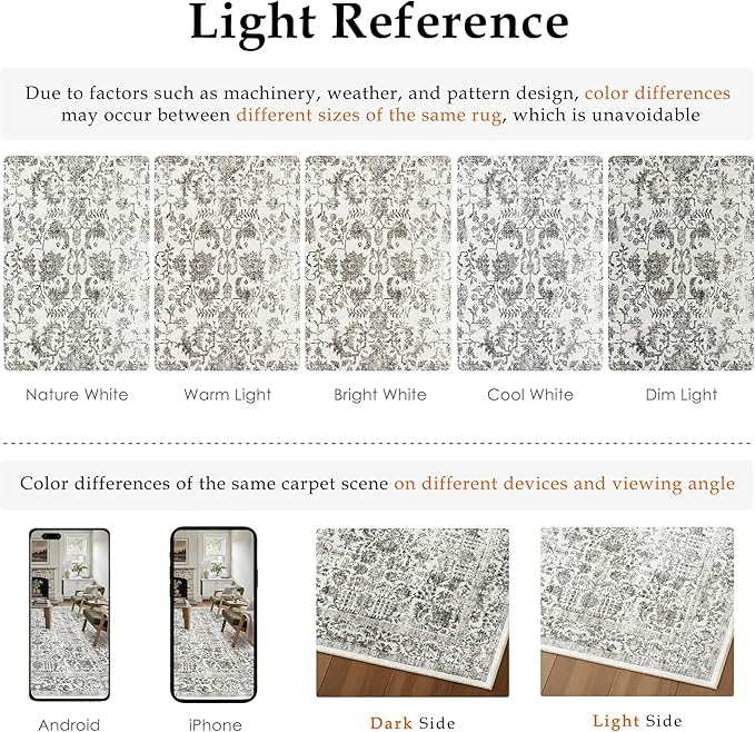 Black Area Rug 10x14 Machine Washable Large Vintage Living Room Distressed Non Slip Carpet Traditional Indoor Bedroom Grey Retro Floral Accent Throw Rug for Office Kitchen Dining Room