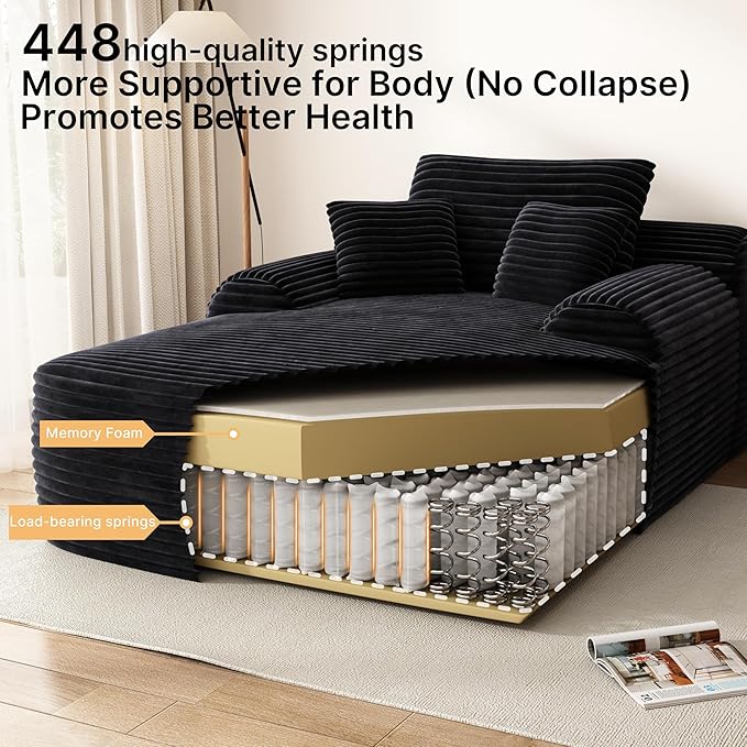 67" Oversized Chaise Lounge Chair with Cover, Comfy Sleeper Sofa Bed, Black Plush Corduory Couch for Living Room,Sofa in A Box,No Assembly Required (Corduroy Grey Cover).