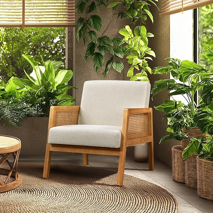 Yaheetech Accent Chair, Modern Armchair with Wood Legs, Mid Century Living Room Chair Linen Comfy Lounge Chair for Bedroom Reading Room, Set of 2, Beige