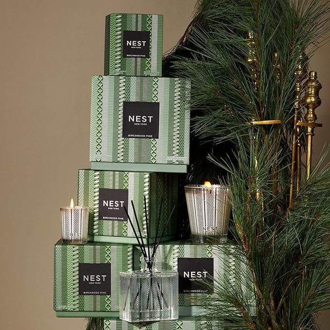 NEST New York Scented 3-Wick Candle, Birchwood Pine - 21.2 oz - Up to 100-Hour Burn Time - Reusable Glass Vessel