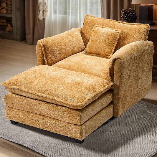 SweetGO corporation 42" Plush Single Sofa Accent Chair with Ottoman for Living Room/Bedroom, Modern Couch for Cozy Lounge Chair for Reading,Yellow