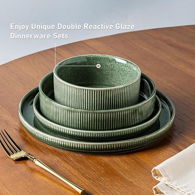 GBHOME Stoneware Dinnerware Sets for 4,Round Reactive Glaze Ceramic Plates and Bowls Set,Highly Scratch Resistant| Dishwasher & Microwave Safe Dishes Set,Service for 4(12Pcs)