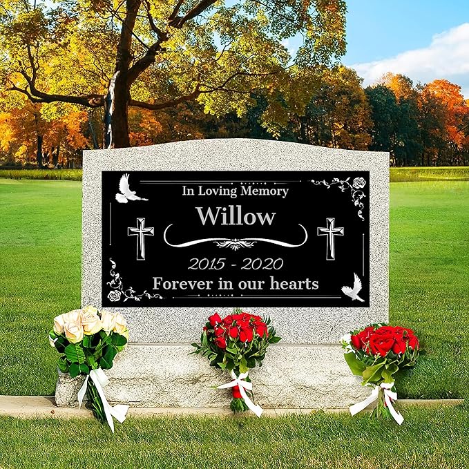 Personalized Headstone with Photo, Memorial Stone, Headstones for Graves, Grave Markers, Black Granite Garden Stone, Memorial Plaques for Outdoor, Grave Decoration for Cemetery (Text Style)