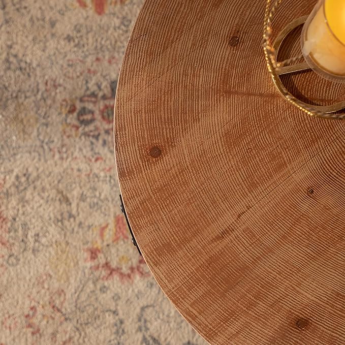 Round Two-Tier Coffee Table with Storage, 30.71" Circle Accent End Table with Metal Legs, Wooden Center Table for Living Room, Side Table Home Furniture - Walnut