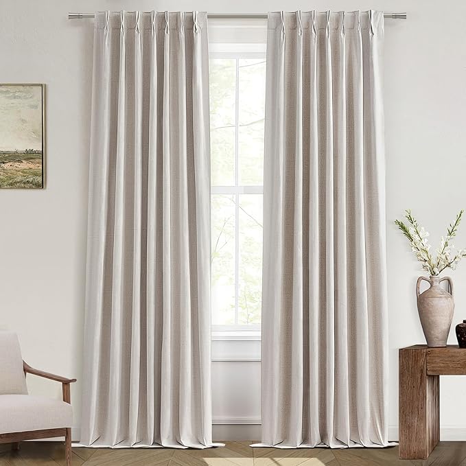 90 Inch Blackout Curtains for Living Room Thermal Noise Reduction Sliding Door Total Two Burg Country Style Linen Window Curtains & Drapes for Track System Back Tab/Pinch Pleat, Ivory Cream Set of 2