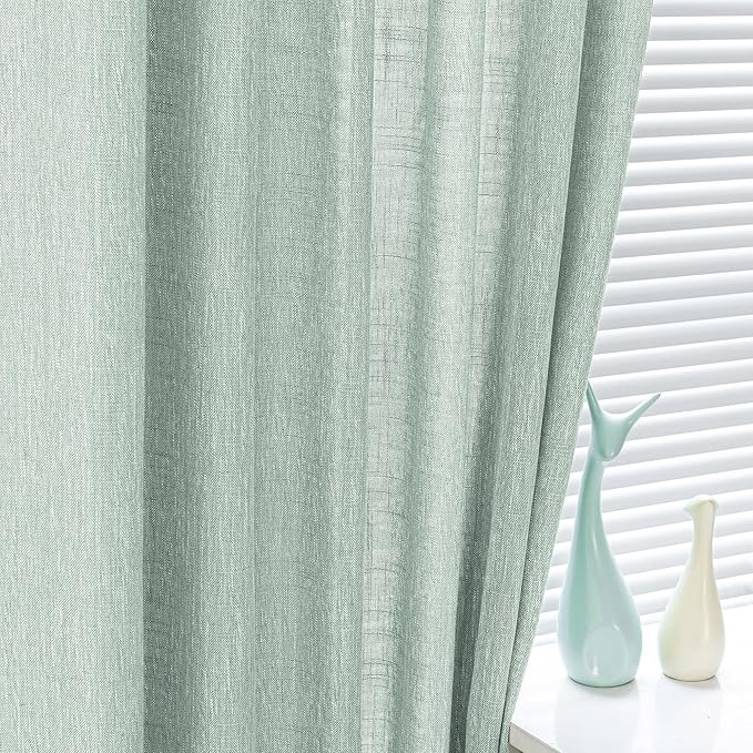 MYSKY HOME 95 Inch Curtains Farmhouse Light Filtering Privacy Curtain Drapes for Patio Door Living Room, Linen Look Texture Fabric Bohemian Draperies Soft Touch Back Tab, 50x95, Aqua, 2 Panels