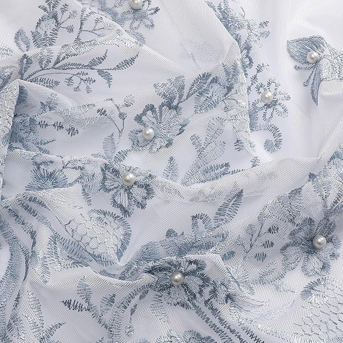 VISIONTEX White Sheer Voile Curtains, Decorative Blue Embossed Butterflies Rod Pocket Window Drapes for Home Kitchen, Living Room and Bedroom 54 x 95 Inch, Set of 2 Curtain Panels