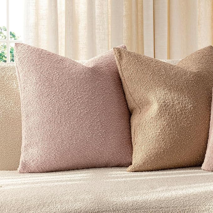 Foindtower Set of 2, Decorative Textured Boucle Throw Pillow Covers Accent Solid Pillow Cases Neutral Soft Couch Cushion Case for Chair Sofa Bedroom Living Room Home Decor 24 x 24 Inch Light Pink