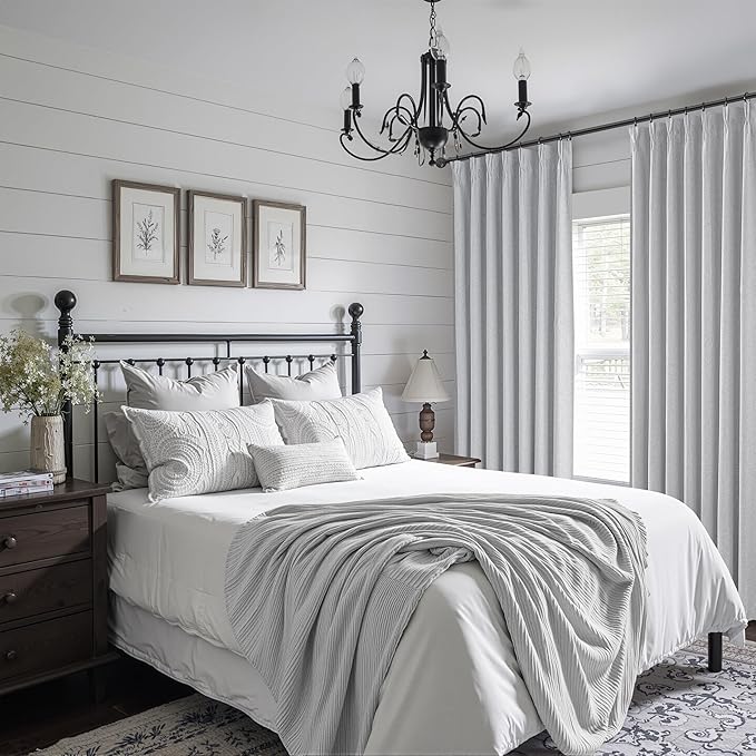 Light Grey Black Out Curtains 84 Inch Long for Living Room, Pinch Pleated Flax Linen Modern Insulated Drapes with Hooks Bedroom Curtain 2 Panels Set Soundproof Privacy Windows (40"Wx84"Lx2 Light Gray)