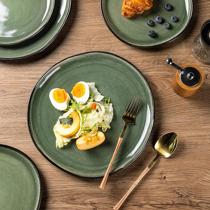 AmorArc Ceramic Dinnerware Sets,Handmade Reactive Glaze Stoneware Plates and Bowls Set,Highly Chip and Crack Resistant | Dishwasher & Microwave Safe Dishes Set,Service for 4 (12pc)