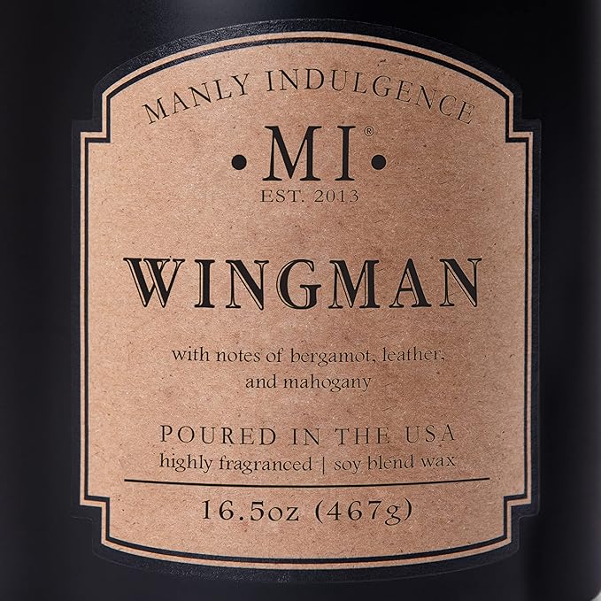 Manly Indulgence Wingman Scented Candles for Men, 2 Wick, 16.5 oz, Premium Soy Blend Wax, 60H Burn, Candles for Home Scented - Made in The USA