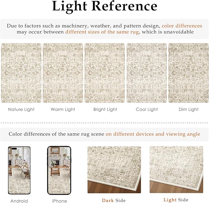 Light Brown Area Rug 4x6 Office Entryway Rug Machine Washable Kitchen Vintage Distressed Non Slip Carpet Indoor Retro Floral Accent Throw Door Mat for Bathroom Bedroom Dining Living Room