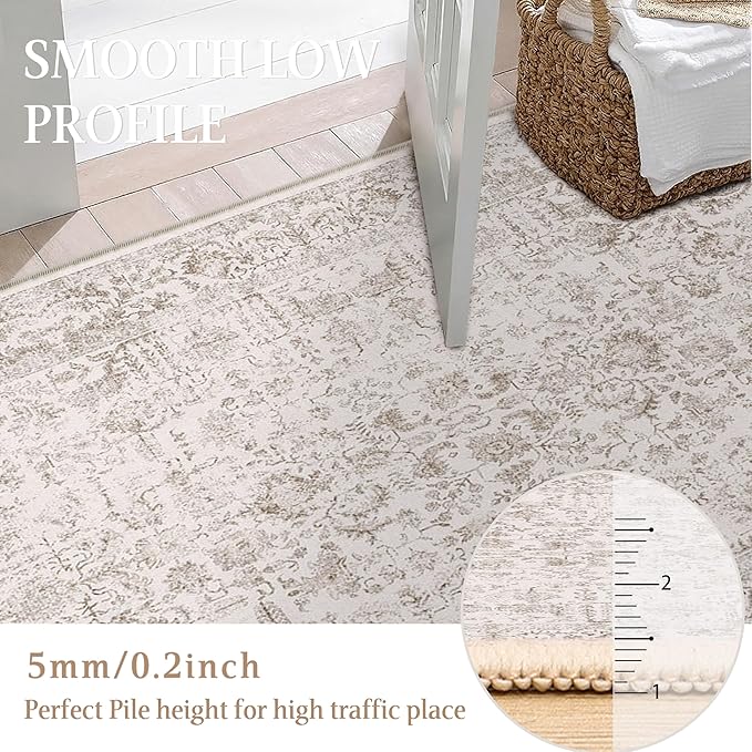 Light Brown Runner Rug 3x12 Hallway Machine Washable Kitchen Vintage Distressed Non Slip Long Carpet Indoor Retro Floral Bedroom Accent Throw Rug for Bathroom Office Laundry Dining Room