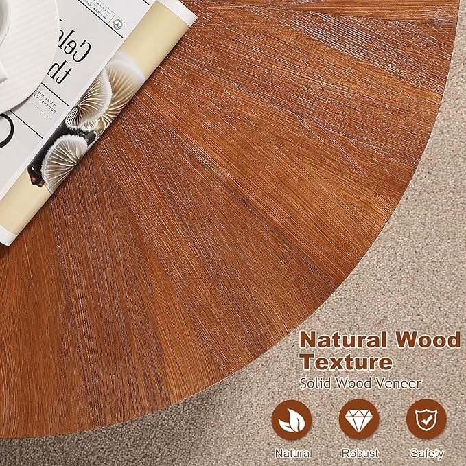 Farmhouse Round Coffee Table Set of 3, Boho Sofa Side Nesting Tables End Table Set with Wood Natural Finish for Living Room, Bedroom, Home Office,Brown