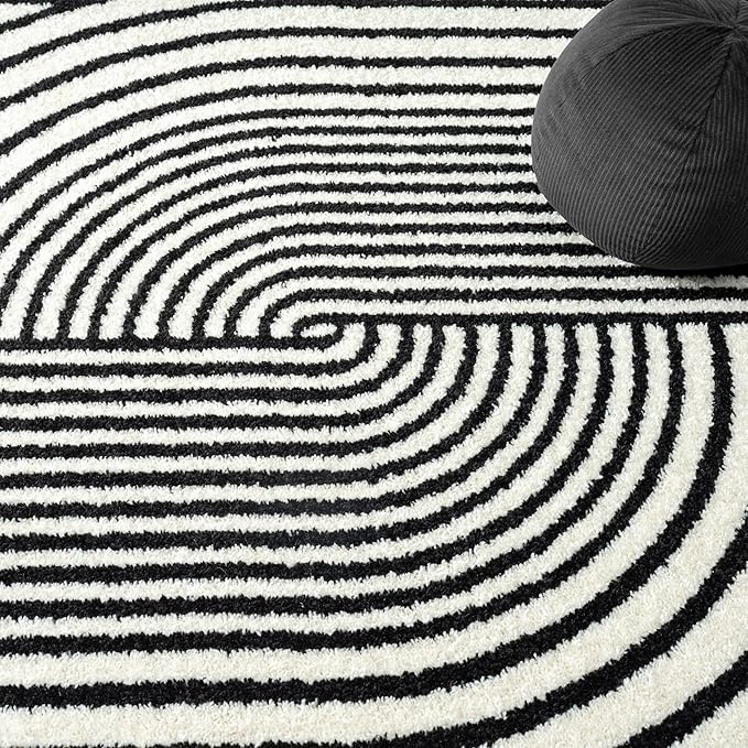 Abani Nuevo Collection Area Rug - Mid-Century Black and White Arch Knot Design - 8' x 10' - for Living Room, Bedroom & Office