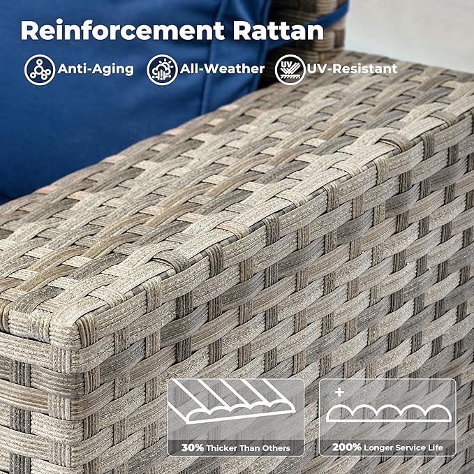 ovios 10 Pieces Patio Furniture Set, Outdoor Wicker Sectional Sofa with 30" Fire Pit Table Swivel Chairs, Modern Modular Deep Seat Rattan Couch Conversation Sets, Navy Blue