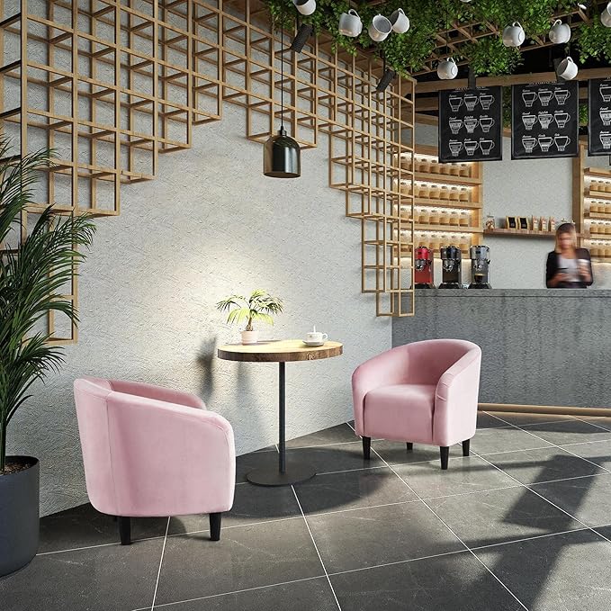 Yaheetech Accent Chairs, Modern Barrel Chair, Soft and Cozy Club Chair with Sturdy Legs and Soft Padded Seat for Living Room/Bedroom/Makeup Room, Pink, Set of 2