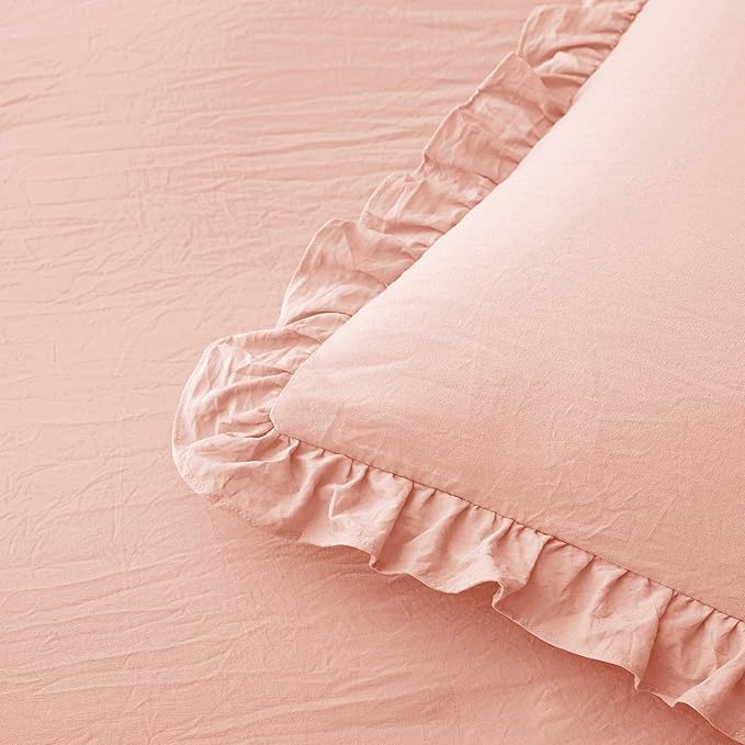 Bonlino Bedding Comforter Set King - 3 Pieces Farmhouse Comforter Ruffle Boho Bed Comforter, Fluffy Soft Lightweight Bedding Chic Rustic Country Style for Home Bedroom Dorm (King, Blush Pink)