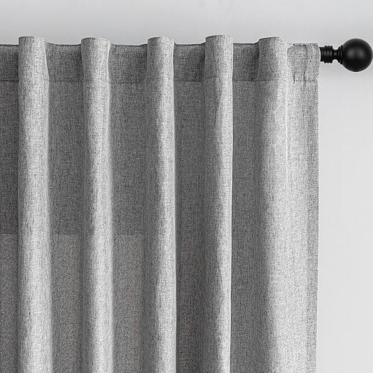 MYSKY HOME 95 Inch Sliding Door Curtains Farmhouse Light Filtering Privacy Curtain Drapes for Patio Door Living Room, Linen Look Texture Fabric Soft Bohemian Draperies, 50x95, Dove Grey, 2 Panels