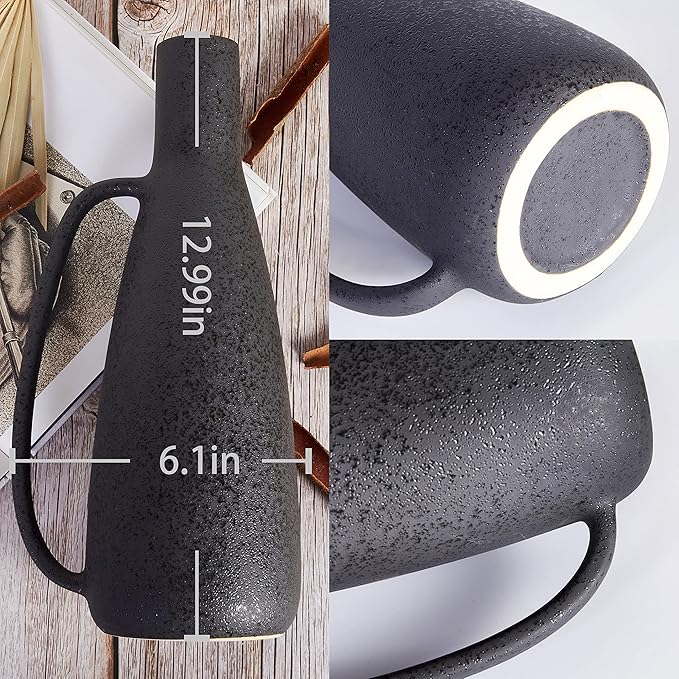 BlossoME Black Vases Home Decor, 13 Inch Tall with Handle, Matte Rustic Pottery Table Vessel, Large Jug Centerpiece, Living Room Modern Decor