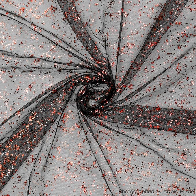 Artoid Mode Black Red Gold Gauze Table Runner 120 Inch 10FT, Glitter Metallic Foil Sheer Dining Wedding Anniversary Holiday Table Decor for Home Party