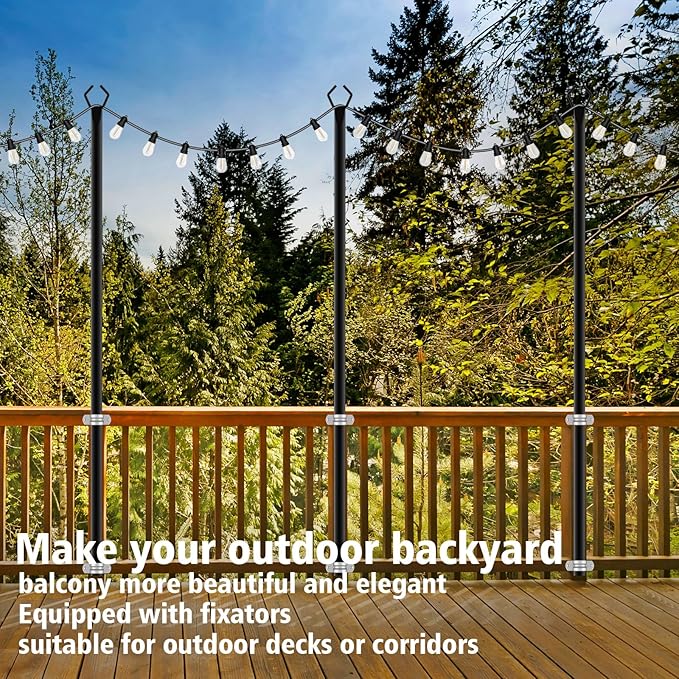 zoegi 4 Pack 10Ft String Light Poles,Light Poles for Outside Lights with Fork,Outdoor Brackets Hanging Lights,Metal Stand for Deck Patio,Backyard,Wedding,Deck,Party