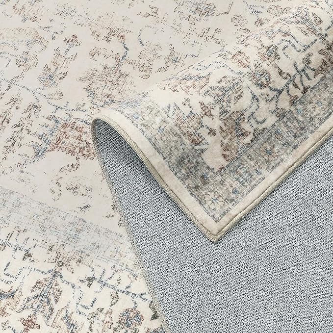 Taupe Area Rug 3x4 Office Entryway Rug Machine Washable Kitchen Vintage Distressed Non Slip Carpet Indoor Retro Floral Accent Throw Door Mat for Bathroom Bedroom Dining Living Room