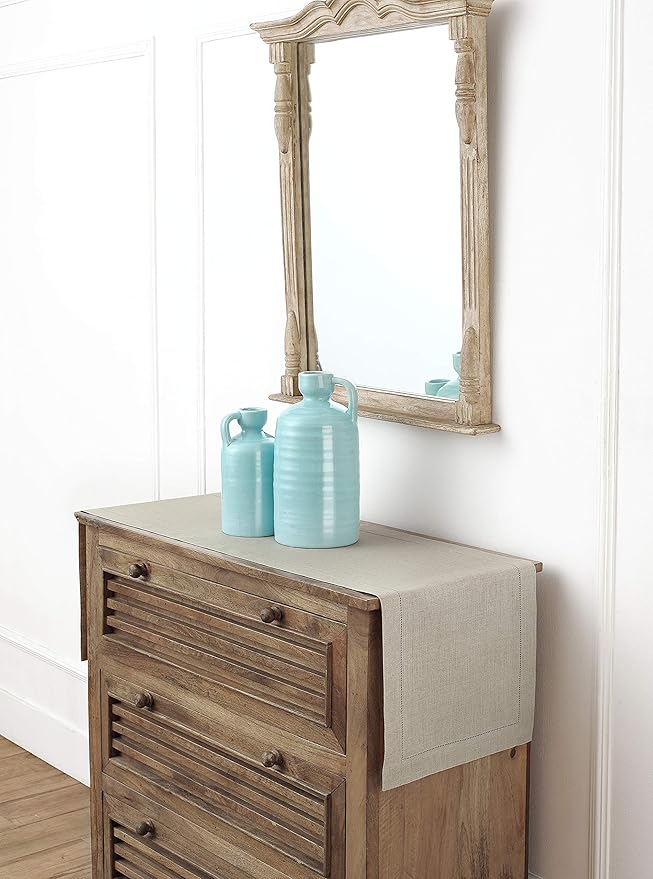 Solino Home Linen Natural Table Runner 48 Inches - Classic Hemstitch, 100% Pure Linen Coffee Table Runner 14 x 48 Inch Ideal for Dresser Tables - Fall, Halloween, Thanksgiving, Christmas, Holiday