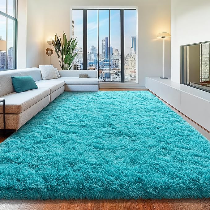 8x10 Area Rugs for Living Room, Fluffy Shaggy Rug Soft Carpets, Big Rugs for Bedroom Nursery Kids Room Dorm Home Decor Aesthetic, Teal Blue