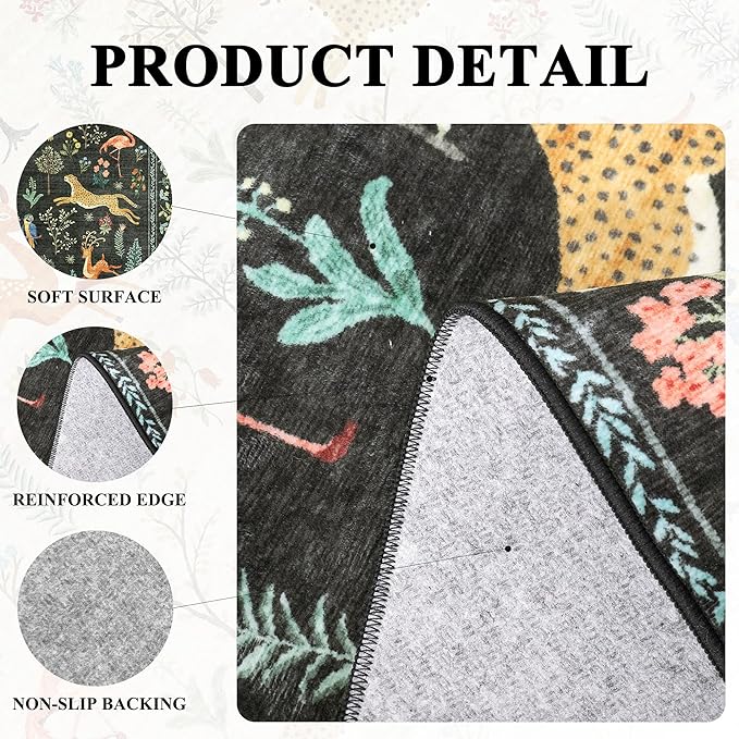 DUKINO 2x3 Rug, Washable Animal Rugs for Entryway, Non Slip Indoor Door Mat, Soft Low Pile Small Area Carpet for Entrance, Bedroom, Kitchen, Laundry, Bathroom, Black