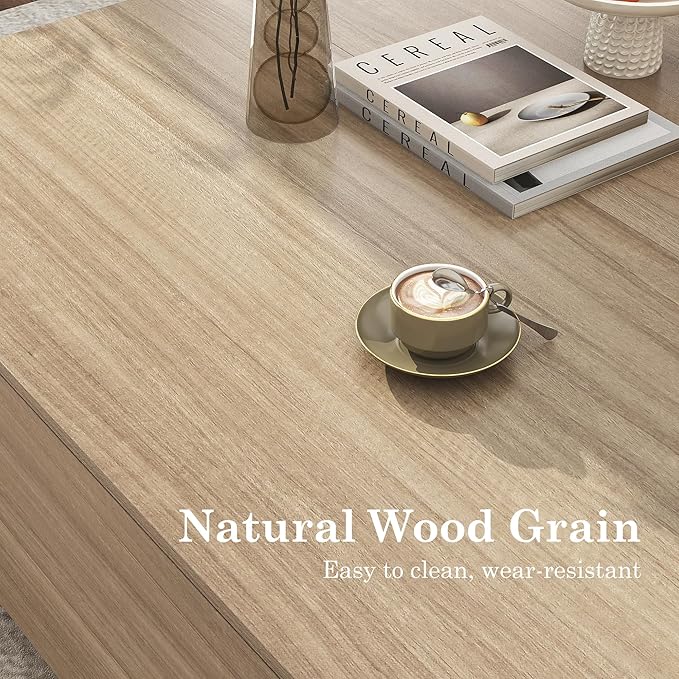 43” Square Coffee Table with Storage, 43" D x 43" W x 17" H Modern Large Square Center Table with 2 Drawers, Wood Coffee Table for Living Room, Light Brown,Bedroom,Light Brown