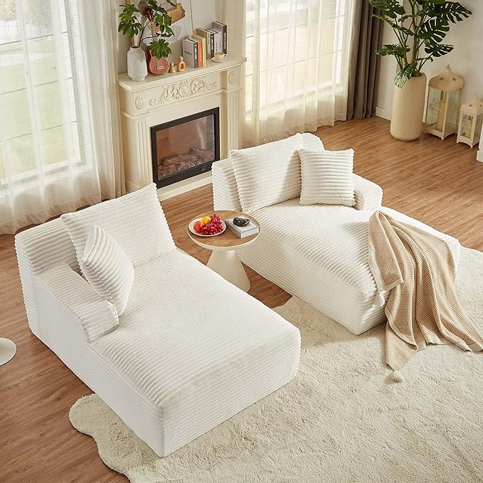 GNIXUU 78.8" Corduroy Boneless Chaise Lounges Sofa, Oversized Double Lounge Chair Indoor, Fluffy Upholstered Cloud Loveseat Sleeper Couch Bed for Living Room Bedroom Reading(Beige)