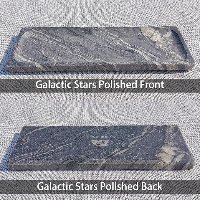 Long Natural Marble Vanity Tray: 10.6”x3.5” Organizer for Bathroom Kitchen Dresser Jewelry, Decorative Catch-All Trays for Coffee Table Home Decor, Polished Galactic Stars