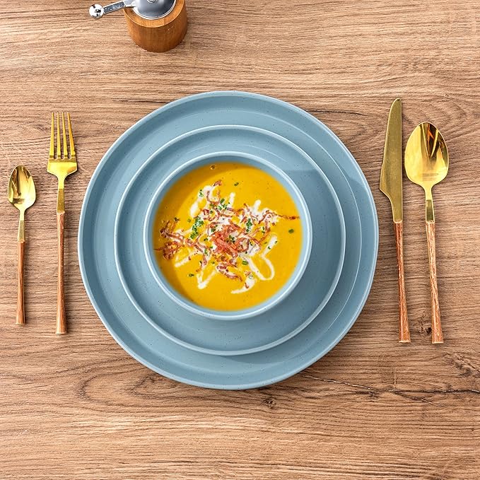 GBHOME Ceramic Dinnerware Set for 4, 12pcs Stoneware Plates and Bowls Sets, Handmade Chip and Scratch Resistant Dishes Set, Dishwasher & Microwave Safe