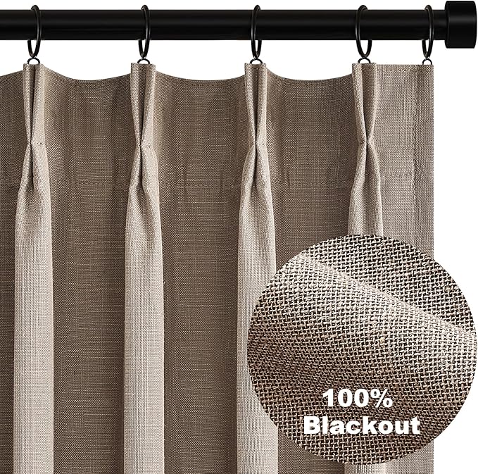 Topfinel 92 Inches Long Tweed Custom Black Out Drapery Panels, Rustic Country Faux Acoustic Textured Opaque Pinch Pleated Window Coverings, Cream Boho Heat Blocking Tab Top Curtains for Bay Window