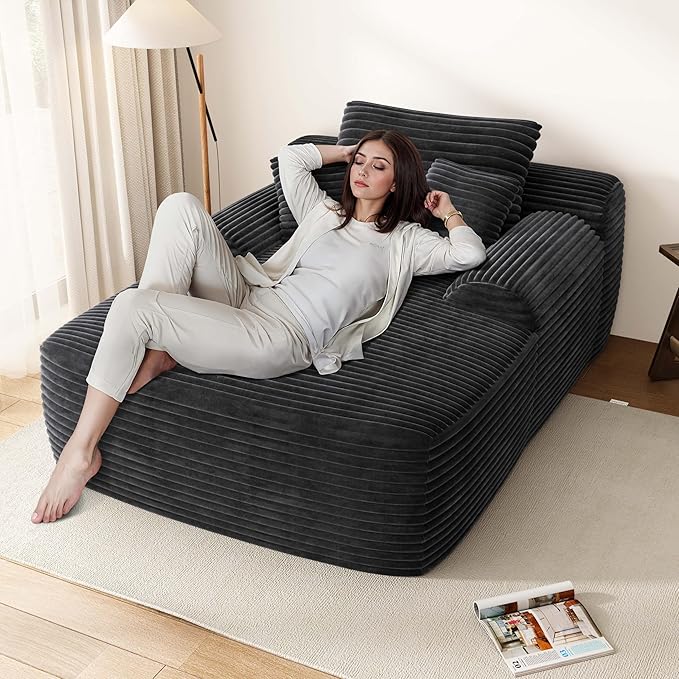 67" Oversized Chaise Lounge Chair Indoor, Comfy Sleeper Sofa Bed, Grey Plush Corduory Couch for Living Room Bedroom,Sofa in A Box,No Assembly Required.