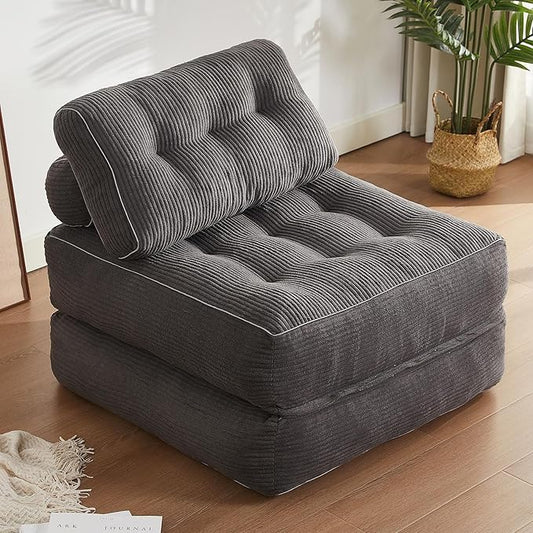 Folding Chair Bed, Futon Sofa Bed, Floor Couch for Adults Chair Bed for Living Room, Lounge Sofa, Convertible Sofa Bed, Small Couches for Small Spaces,Grey