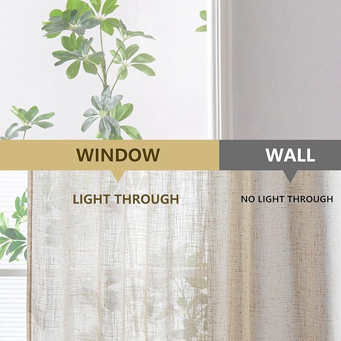 MYSKY HOME Linen Curtains for Sliding Door 96 Inches Long, Farmhouse Semi Sheer Ceiling Curtains Living Room Light Filtering Pinch Pleated Elegant Style Soft Fabric, 40" x 96", Linen, 2 Panels