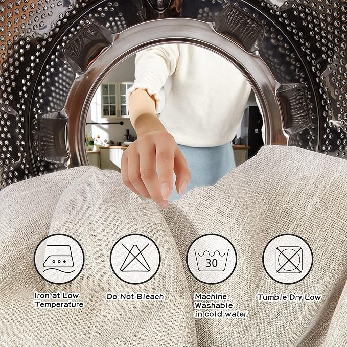 MYSKY HOME Cotton Curtains for Living Room Farmhouse Semi Sheer Light Filtering for Windows, Linen Look Texture Soft Modern Decor Country Style, 50" x 84", Light Oatmeal, 2 Panels