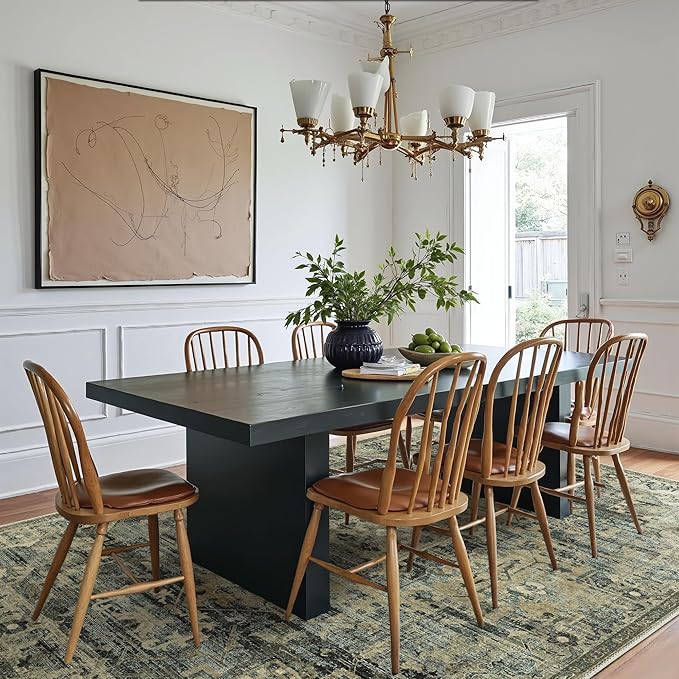 GENIMO Machine Washable 8x10 Area Rugs for Living Room, Non Slip Vintage Rugs, Low Pile Lightweight Chenille Print Rug for Bedroom, Dining Room, Home Office, Tawny Sage