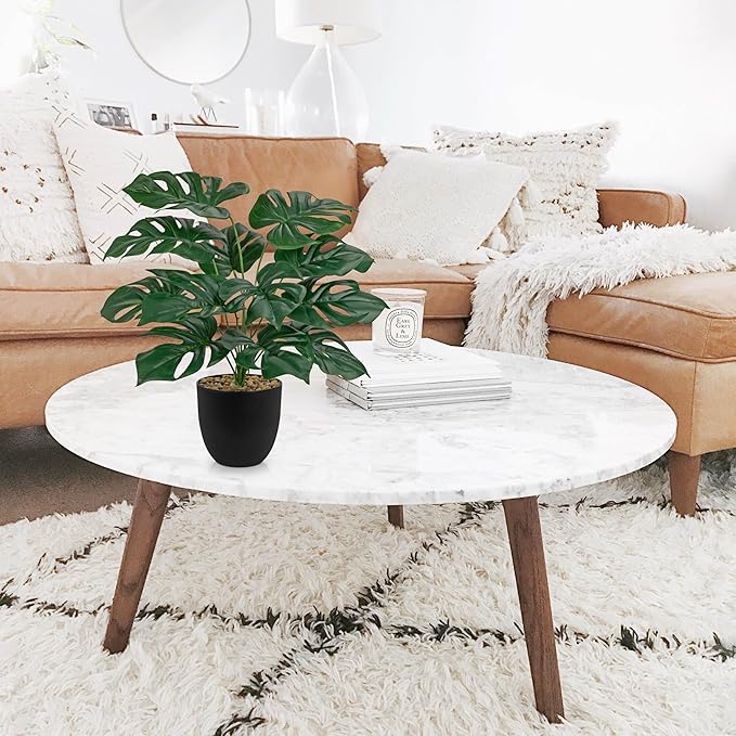 Briful Lush Artificial Monstera Plant - Realistic Green Leaves, Stylish Black Pot, 14.9-Inch Tall, Fake Plants for Home & Office Farmhouse Wedding Decor (2 Piece)