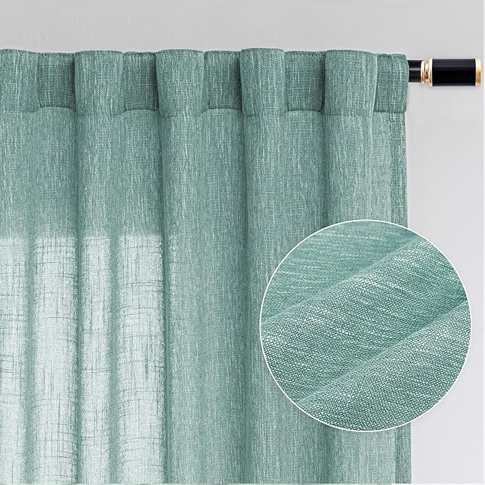 MYSKY HOME Semi Sheer Curtains for Sliding Door 95 Inches Long 2 Panels, Farmhouse Ceiling Curtains Living Room Light Filtering Back Tab Elegant Style Soft Fabric, 50" x 95", Turquoise, 2 Piece